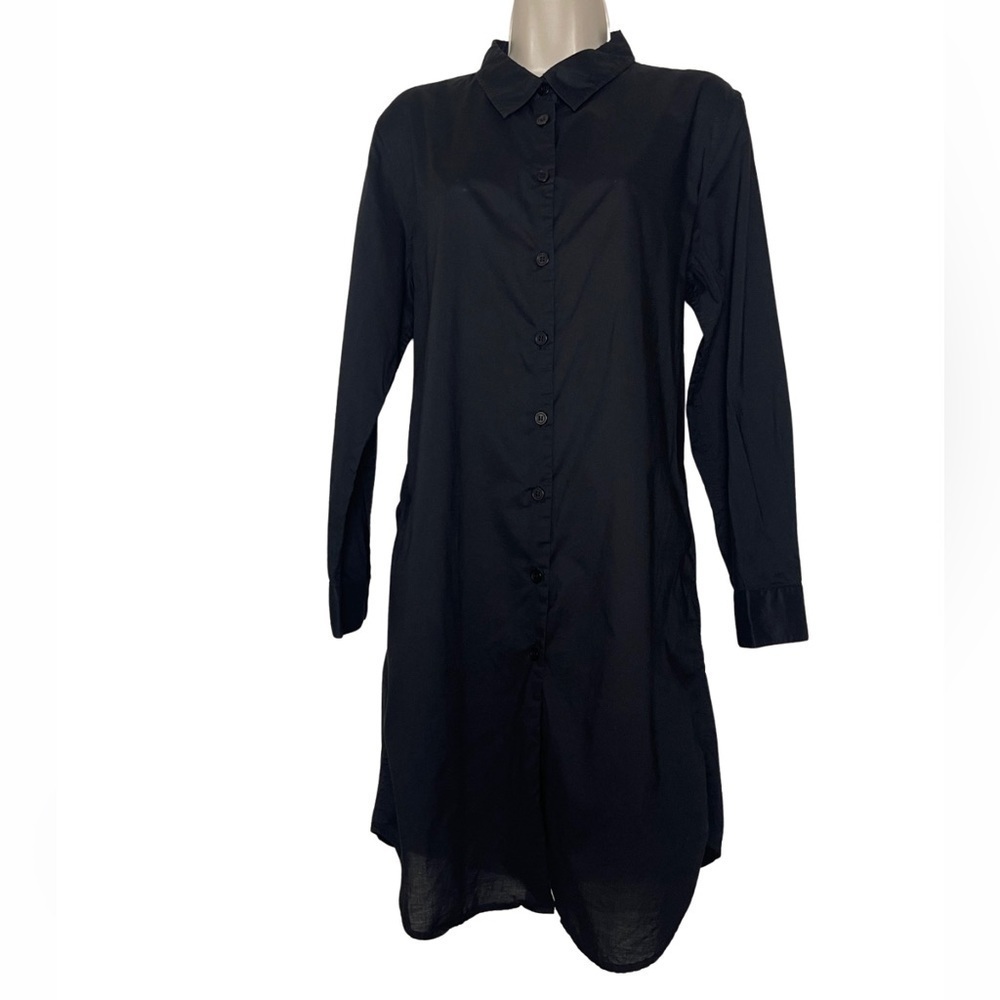 Norma Kamali Long Sleeve Button Down Shirt Dress Size S Black Belted